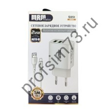 10100-0645 Сетевое зарядное устройство (адаптер) 5V/2.1A  (2USB + кабель Type-C) 1м белый S85t MPM