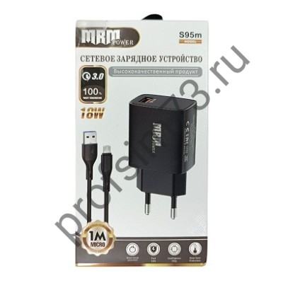 10100-0710 Сетевое зарядное устройство (адаптер) 5V/3A  (18W- USB  QC3.0 + кабель Micro) 1м черный S95 MPM 