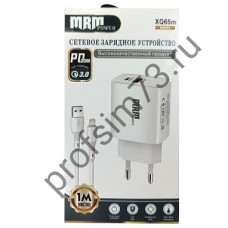 10100-0730 Сетевое зарядное устройство (адаптер) PD 2 гнезда (20W + QS3.0) 5V/3A (1USB +кабель Micro) 1м, XQ65 белый MPM