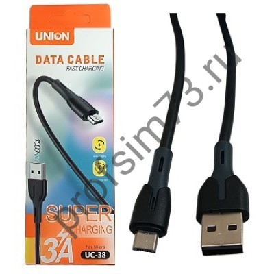 10100-1015 Кабель Micro-USB  (1м) 3A (черный) UNION UC-38