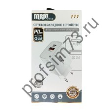 10100-0230 Сетевое зарядное устройство (адаптер) PD 2 разъема (20W + QS3.0) 5V/3.1A,  1USB, XQ65 белый MPM 