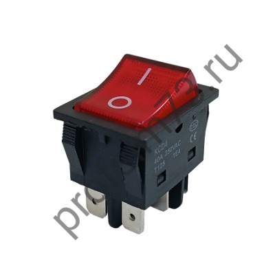 8-8115 Выключатель клавишный KCD4-201N-B (40А) 250V с подсветкой (6 контактов) 
